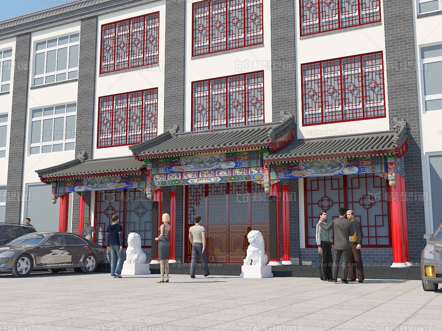 中式门脸 仿古门脸模型-历史建筑模型库-3ds Max(.max)模型下载-cg模型网