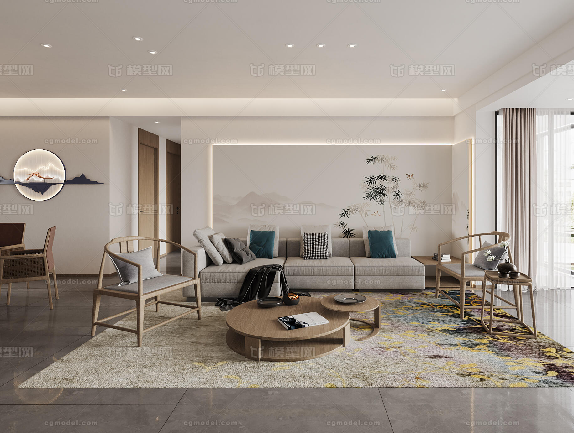 新中式客厅 餐厅模型-客厅模型库-3ds Max(.max)模型下载-cg模型网