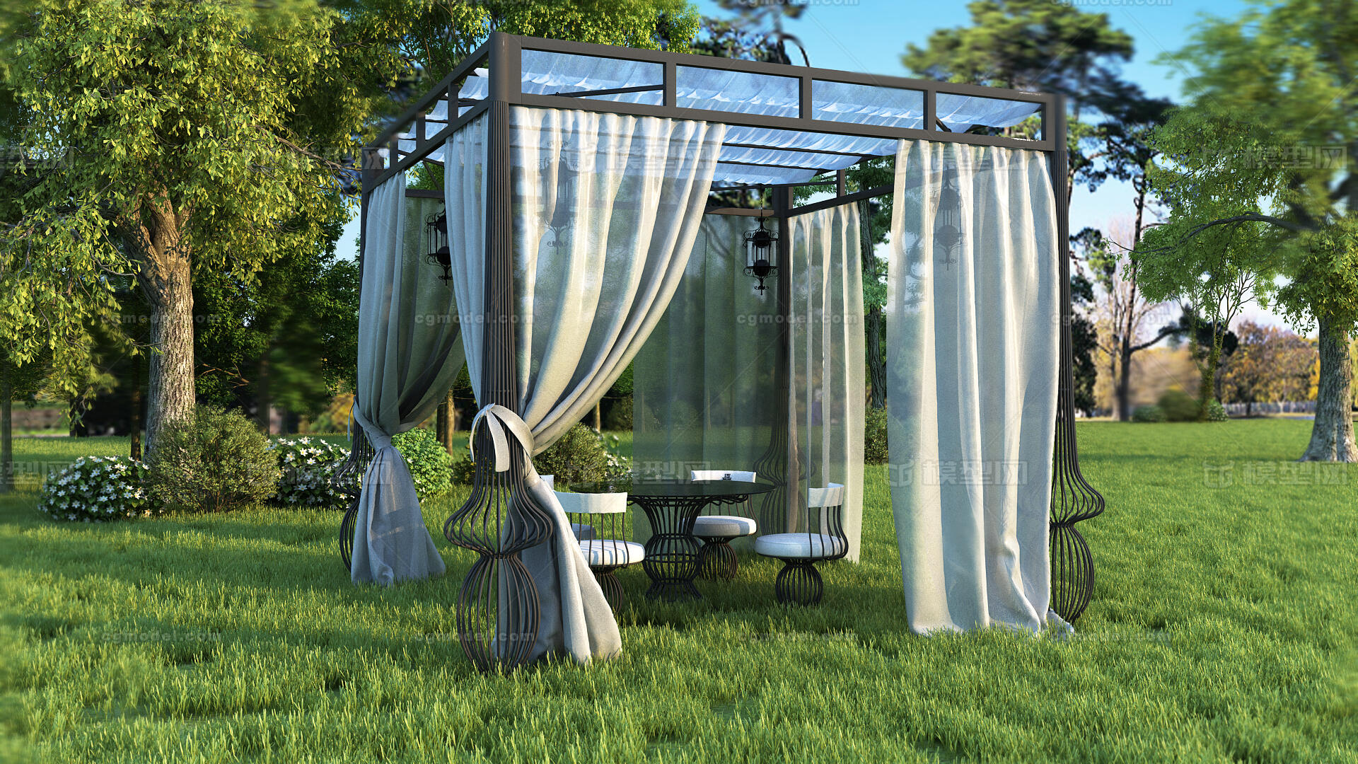 现代纱幔 户外纱帐模型-自然场景模型库-3ds Max(.max)模型下载-cg模型网