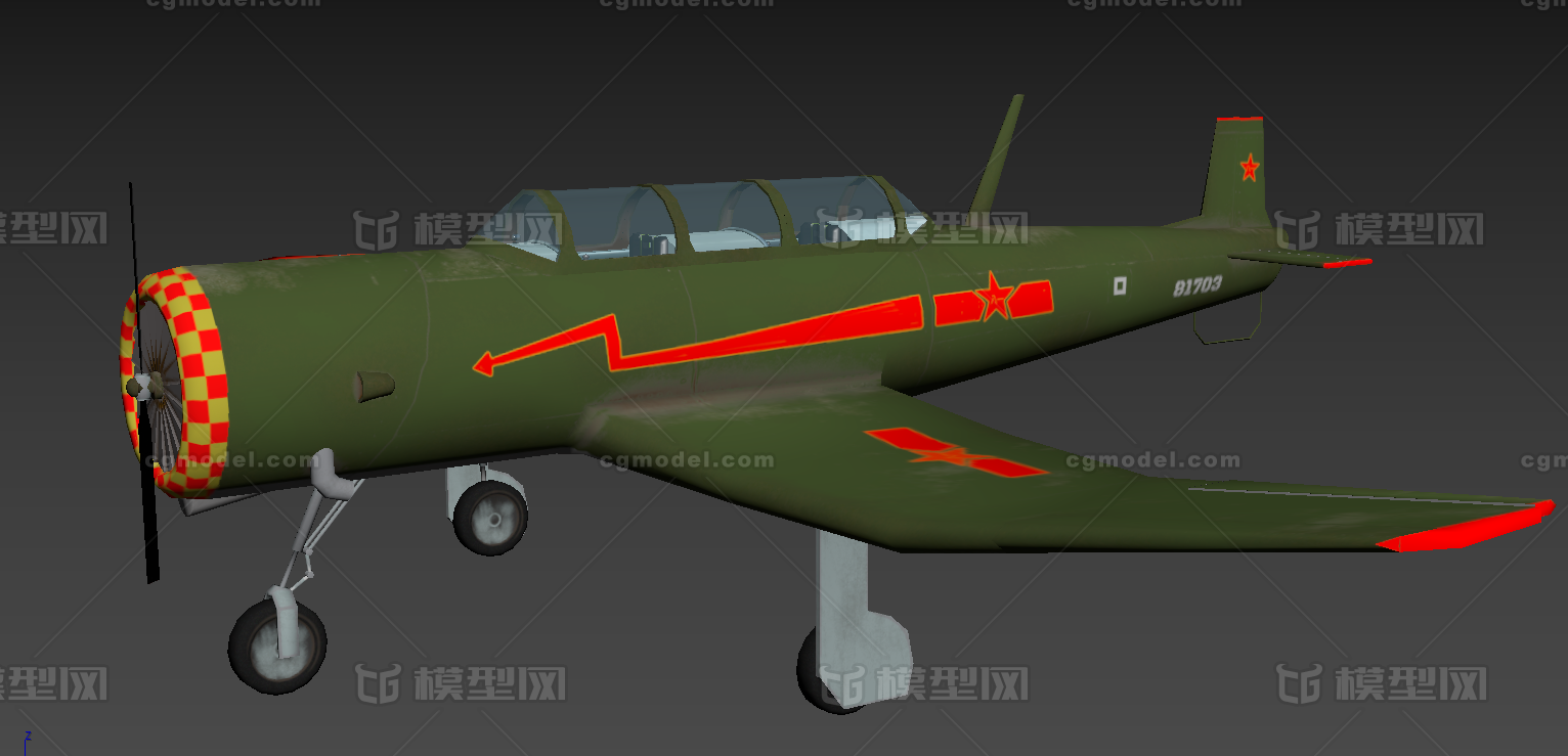 初教-6(代号:CJ-6 中文命名:雏鹰模型-军用飞机模型库-3ds Max(.max)模型下载-cg模型网