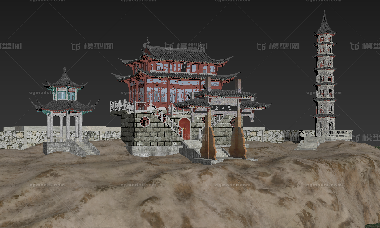 鄱阳湖 落星墩模型-历史建筑模型库-3ds Max(.max)模型下载-cg模型网