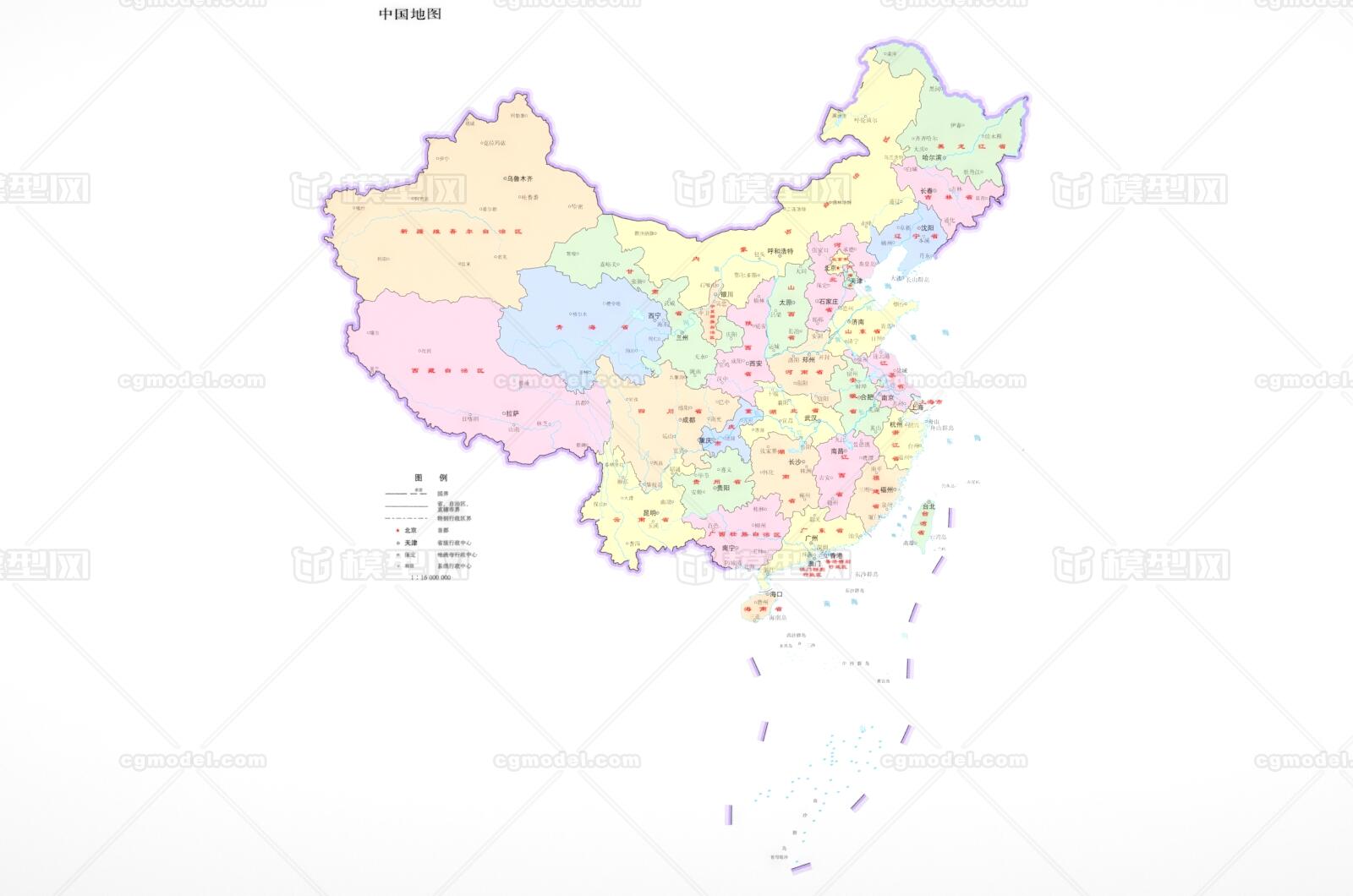 中国地图全国省份（单独拆分）省会三维地图模型-地形模型库-3ds Max(.max)模型下载-cg模型网
