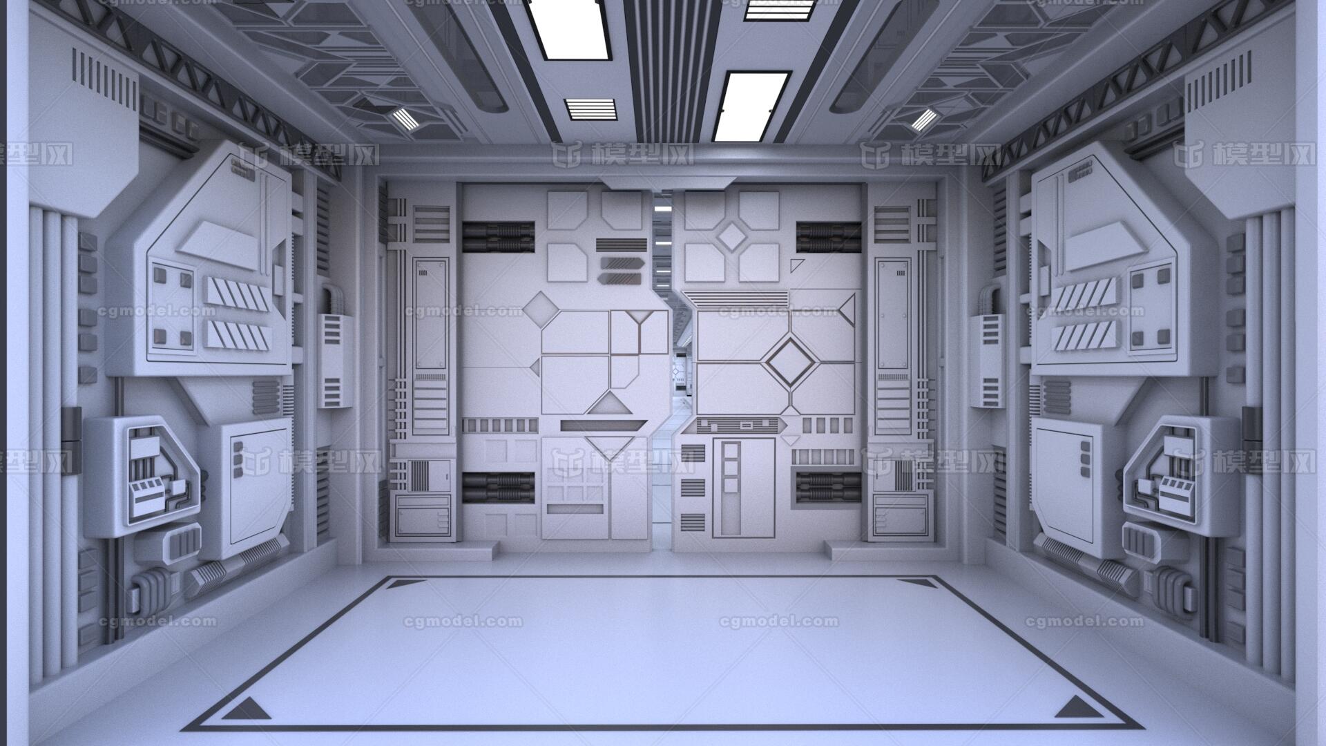 科幻空间走廊 白色太空舱 黑白灰空间模型-科幻场景模型库-3ds Max(.max)模型下载-cg模型网