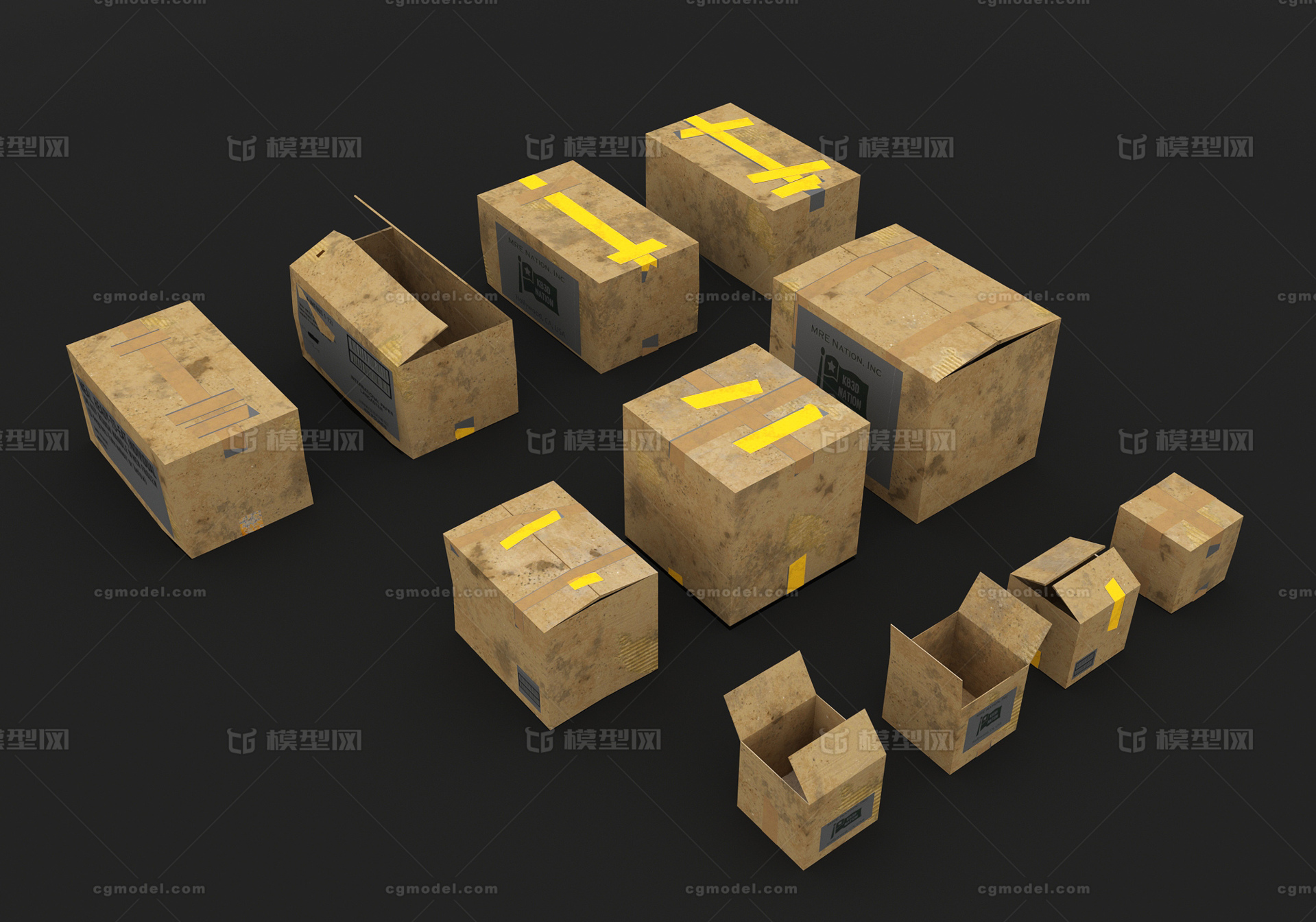 现代牛皮纸箱，纸箱子，包装箱3d模型下载-【集简空间】「每日更新」