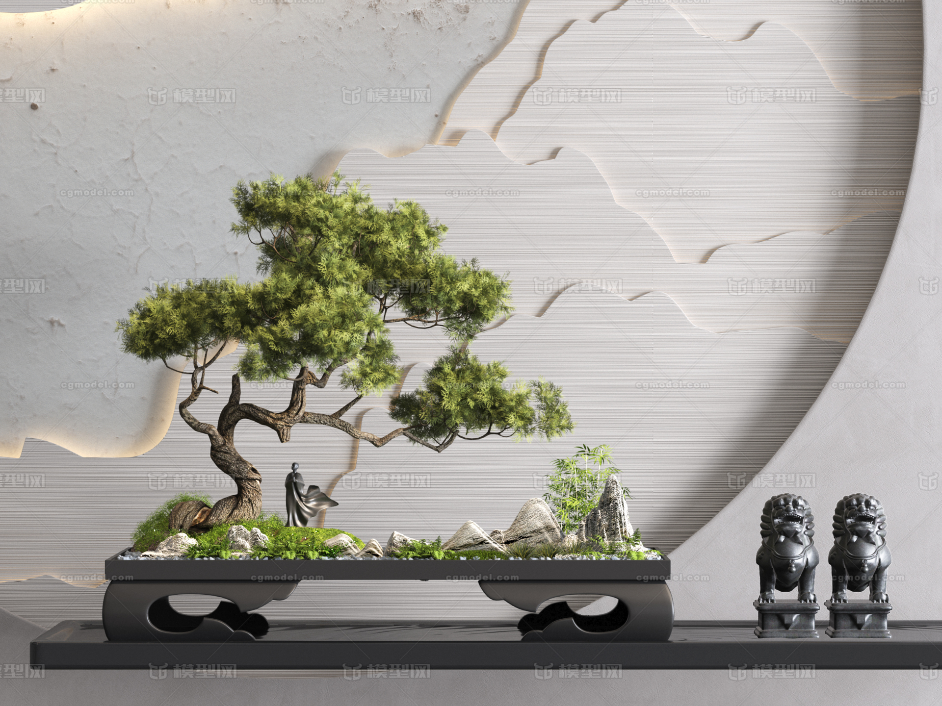 新中式松树盆景盆栽 景观造景模型-树木模型库-3ds Max(.max)模型下载-cg模型网