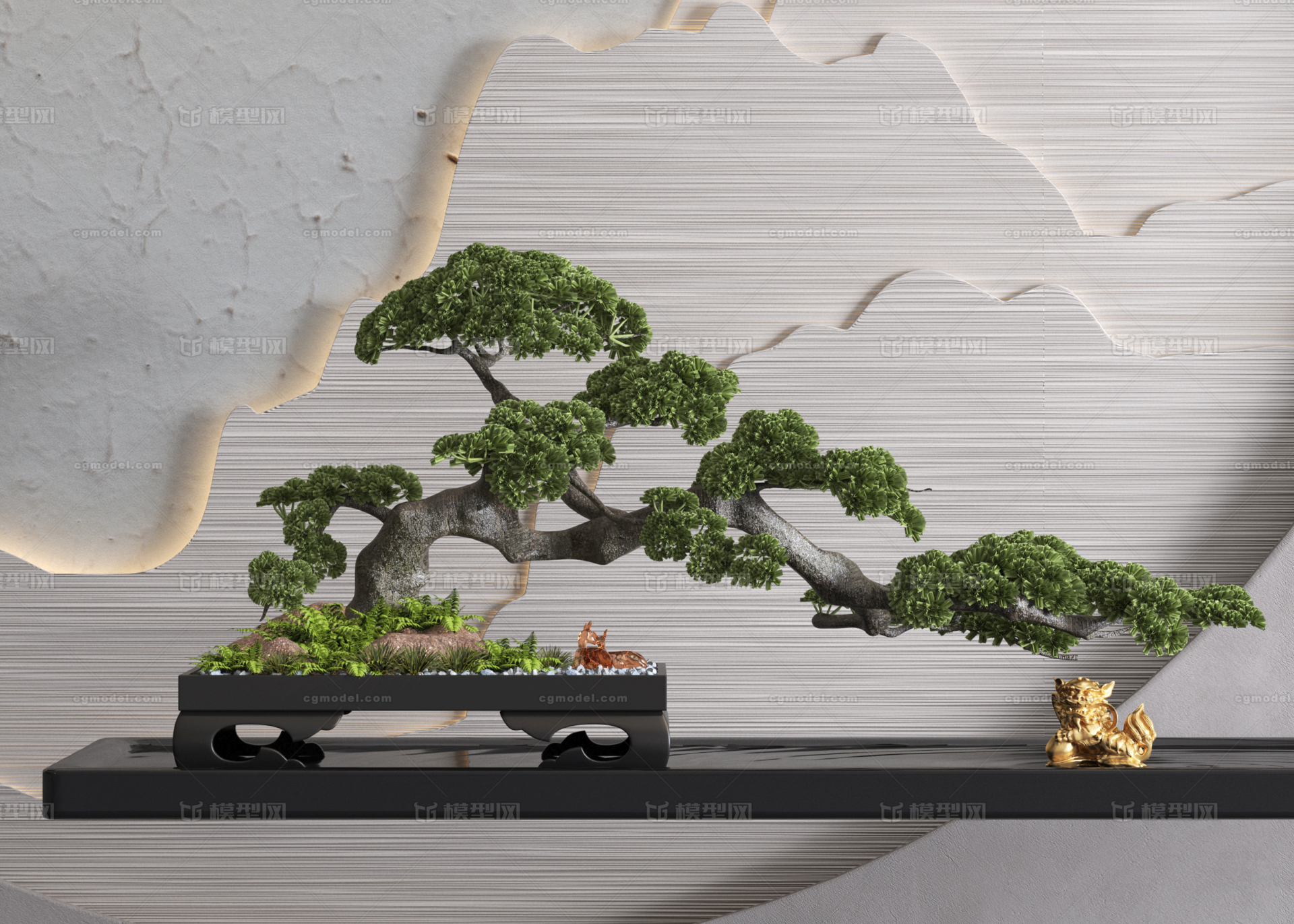 新中式松树盆景盆栽 景观造景模型-树木模型库-3ds Max(.max)模型下载-cg模型网