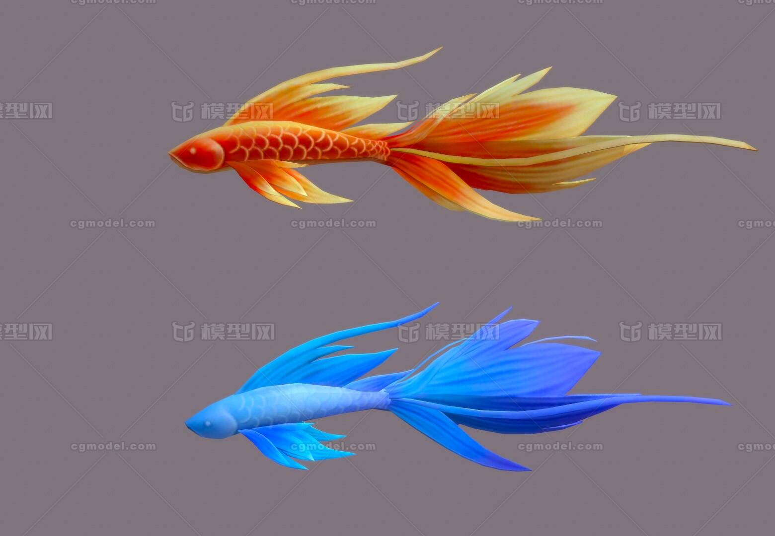lowpoly 两条金鱼模型-鱼类模型库-FBX(.fbx)模型下载-cg模型网