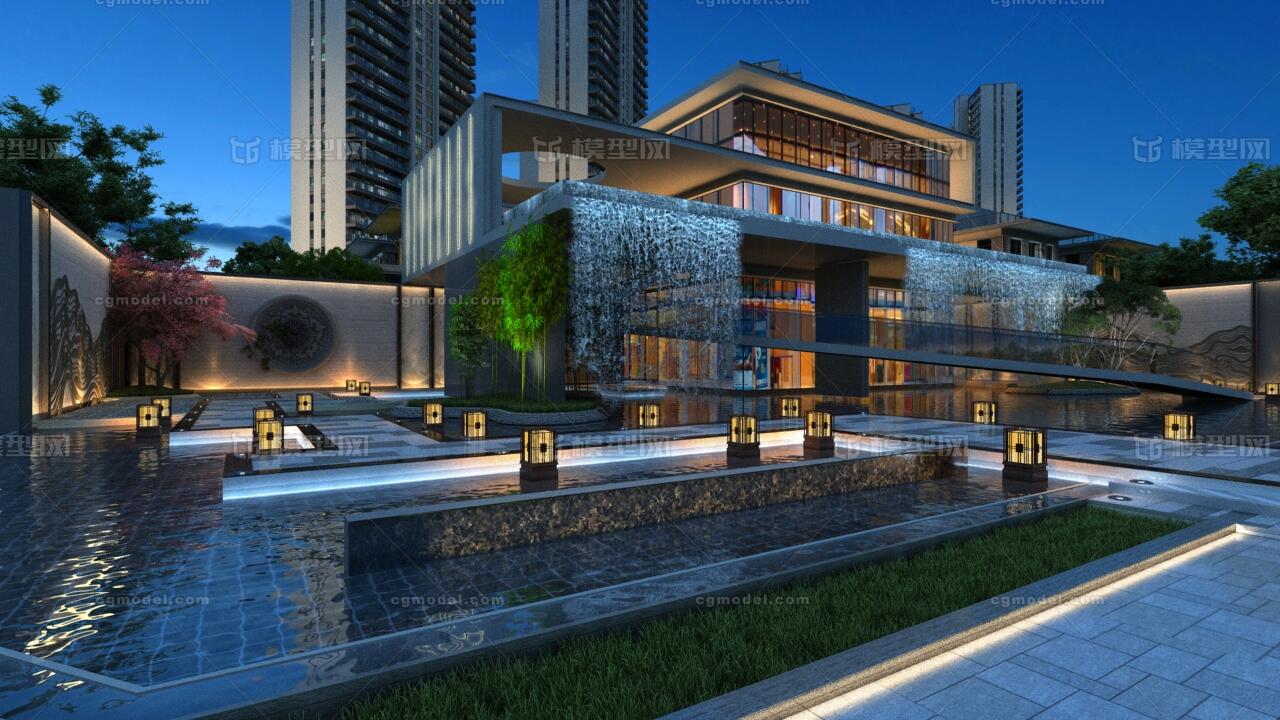 会所夜景 会所入口模型-现代场景模型库-3ds Max(.max)模型下载-cg模型网