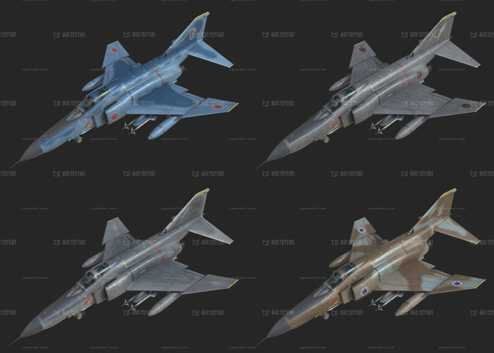 PBR 四种涂装模型-军用飞机模型库-3D Studio(.3ds)模型下载-cg模型网
