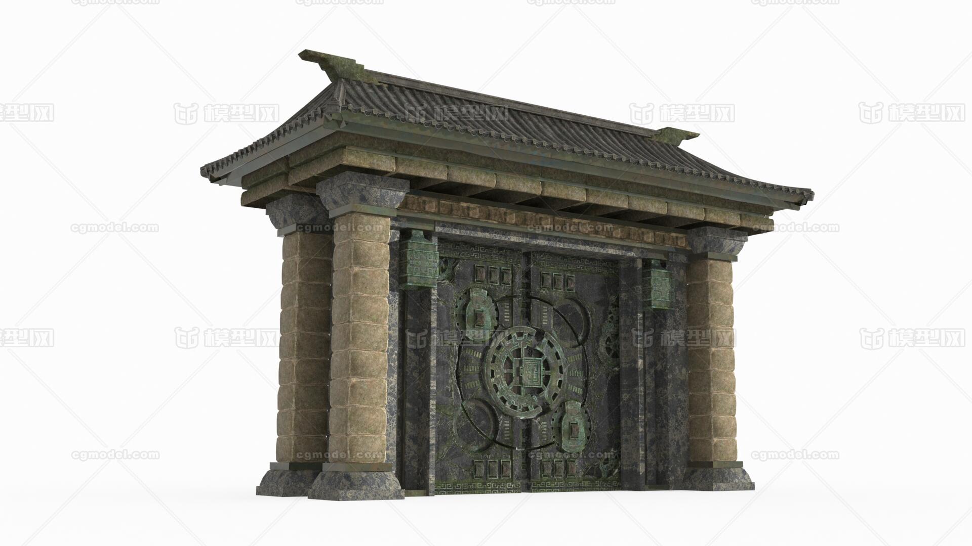 亚洲古代建筑神秘的青铜大门模型-历史建筑模型库-3ds Max(.max)模型下载-cg模型网