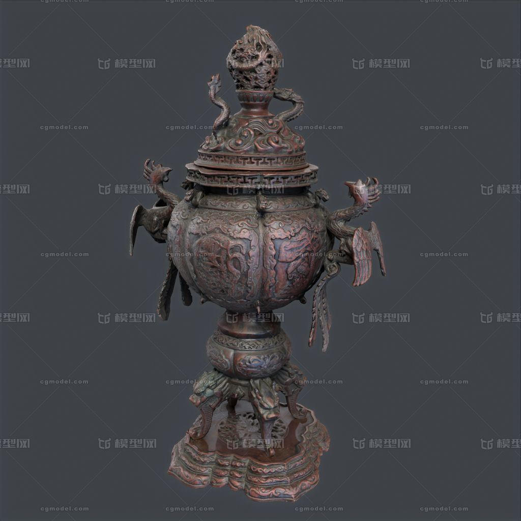 香炉 古代香炉模型-文物器皿模型库-Marmoset Toolbag(.tbscene/.tbmat)模型下载-cg模型网