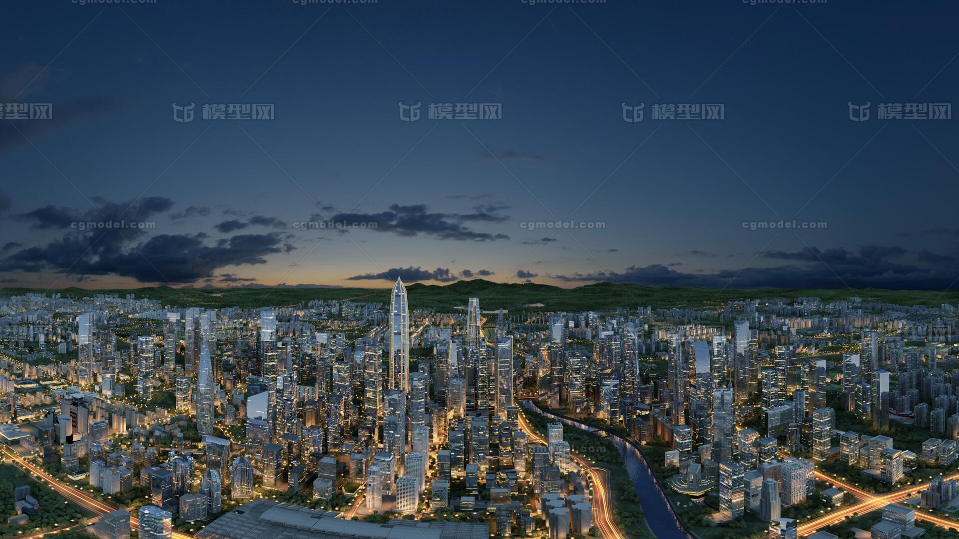 深圳福田鸟瞰 福田CBD模型-现代场景模型库-3ds Max(.max)模型下载-cg模型网
