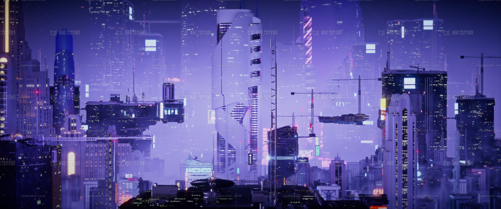 C4D宽屏赛博朋克风格大型科幻城市场景模型-科幻场景模型库-Cinema 4D(.c4d)模型下载-cg模型网