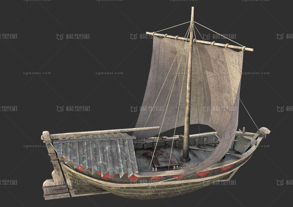 帆船 小船模型-古代船/仿古船模型库-FBX(.fbx)模型下载-cg模型网