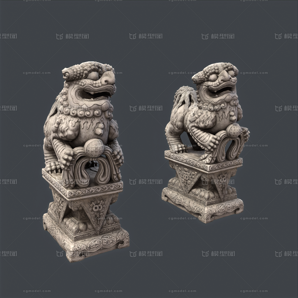 中国传统石狮子 石狮模型-动物雕塑模型库-Maya(.ma/.mb)模型下载-cg模型网