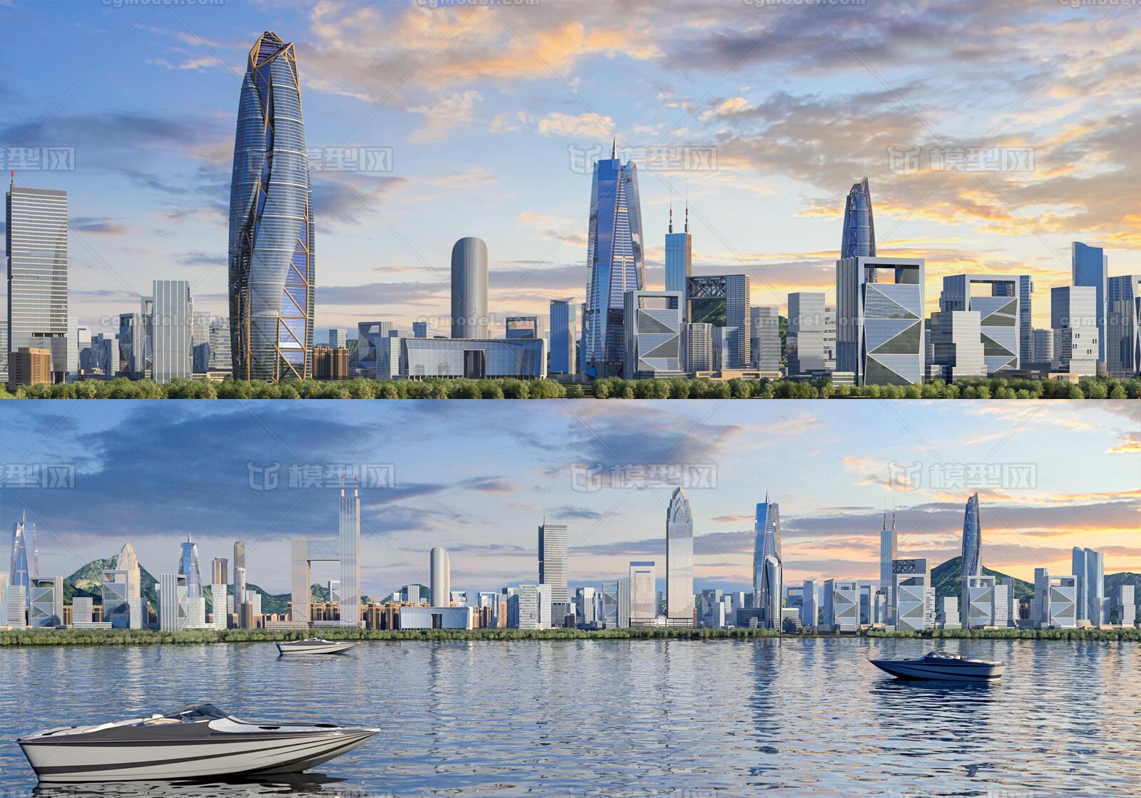 城市CBD建筑 沿海城市模型-商业办公模型库-3ds Max(.max)模型下载-cg模型网