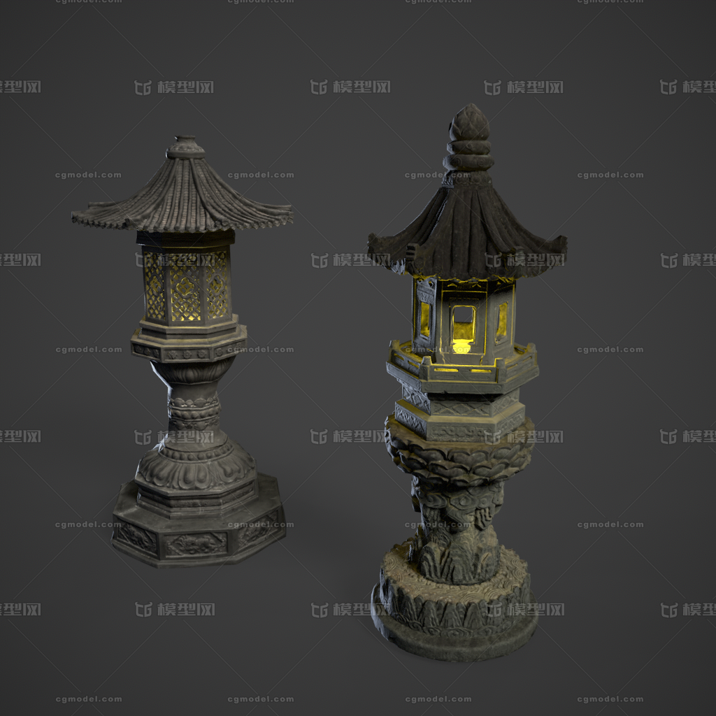 PBR次世代 石灯笼模型-场景部件模型库-Maya(.ma/.mb)模型下载-cg模型网