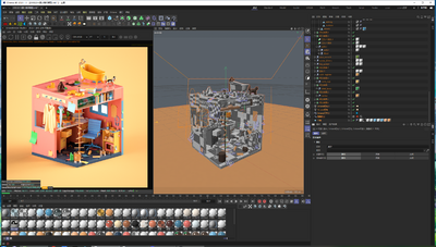 C4D小屋 室内模型-红色模型库-Cinema 4D(.c4d)模型下载-cg模型网