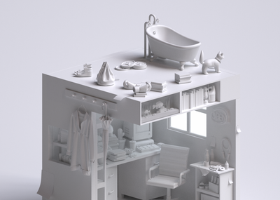C4D小屋 室内模型-红色模型库-Cinema 4D(.c4d)模型下载-cg模型网