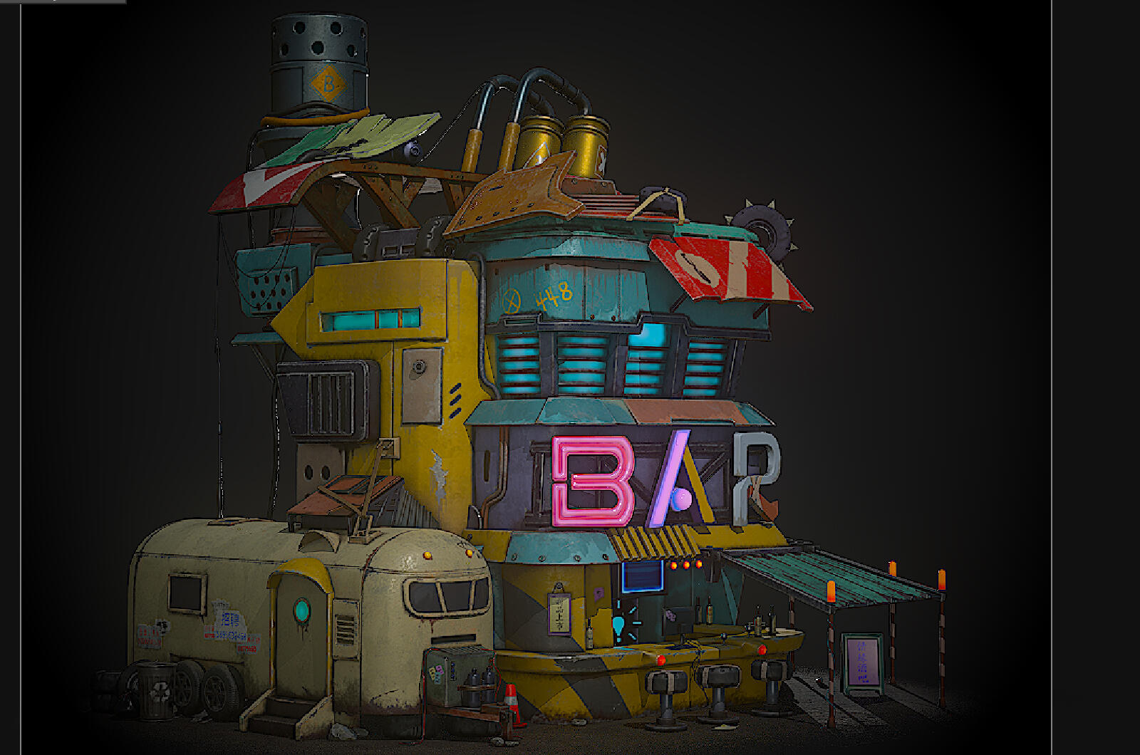 赛博 朋克 科幻 废土 酒吧 PBR模型 - 场景/空间/建筑 - 作品模型 - CG模型网