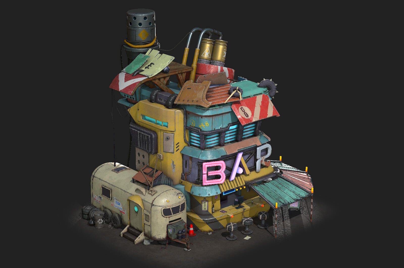 赛博 朋克 科幻 废土 酒吧 PBR模型 - 场景/空间/建筑 - 作品模型 - CG模型网