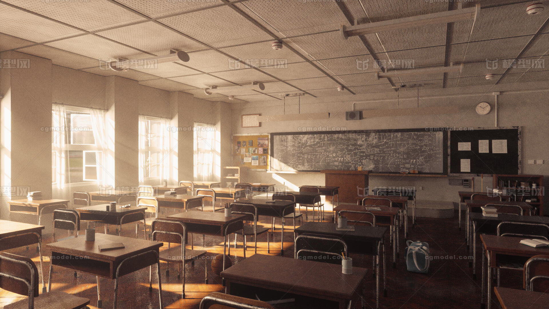 午后教室 教室场景模型-现代场景模型库-Cinema 4D(.c4d)模型下载-cg模型网
