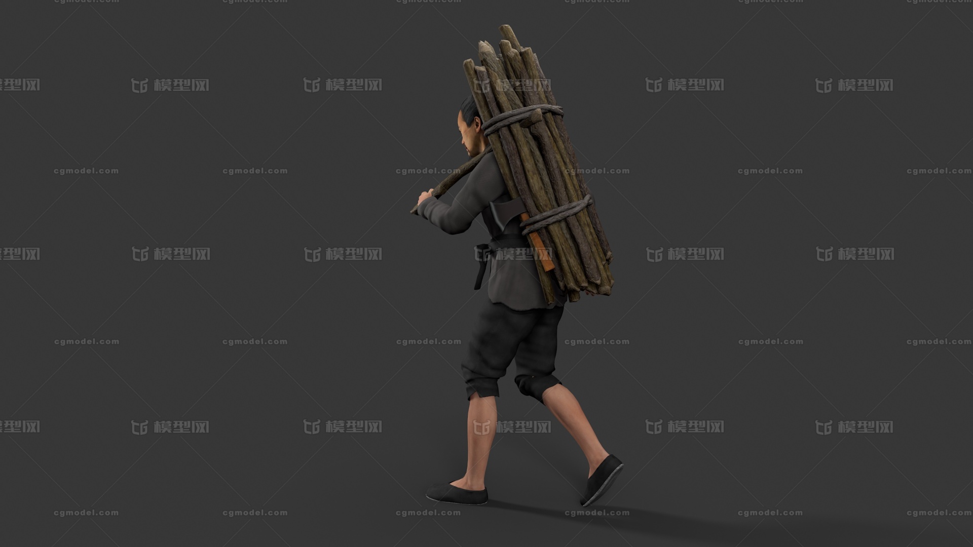 有动画【带绑定】规整布线 樵夫模型-男人模型库-FBX(.fbx)模型下载-cg模型网