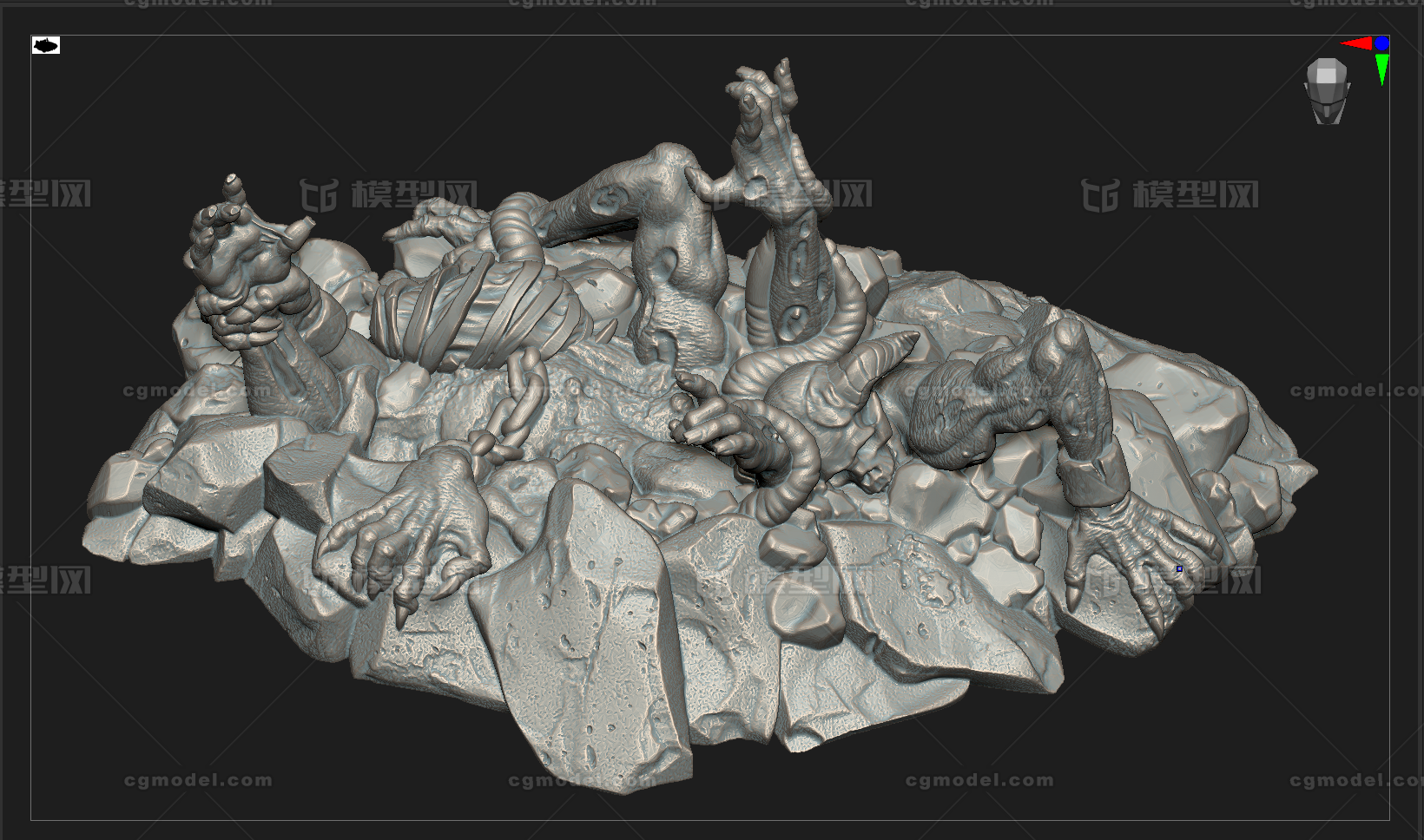 地狱冤魂 恶魔之手模型-场景部件模型库-Zbrush(.ztl/.zbp)模型下载-cg模型网