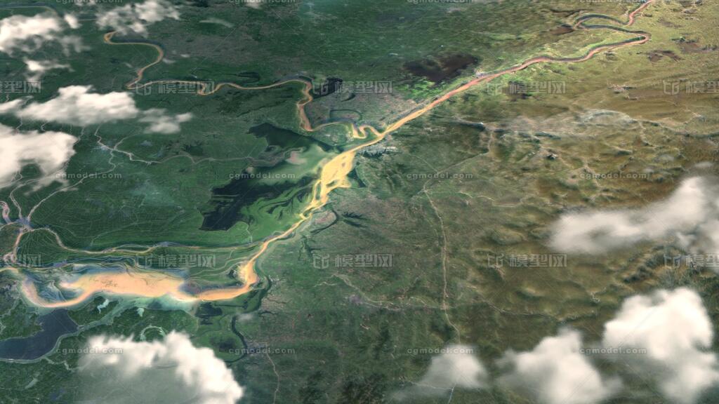 写实长江流域地图场景 长江模型 自然场景模型库 3ds Maxmax模型下载 Cg模型网 