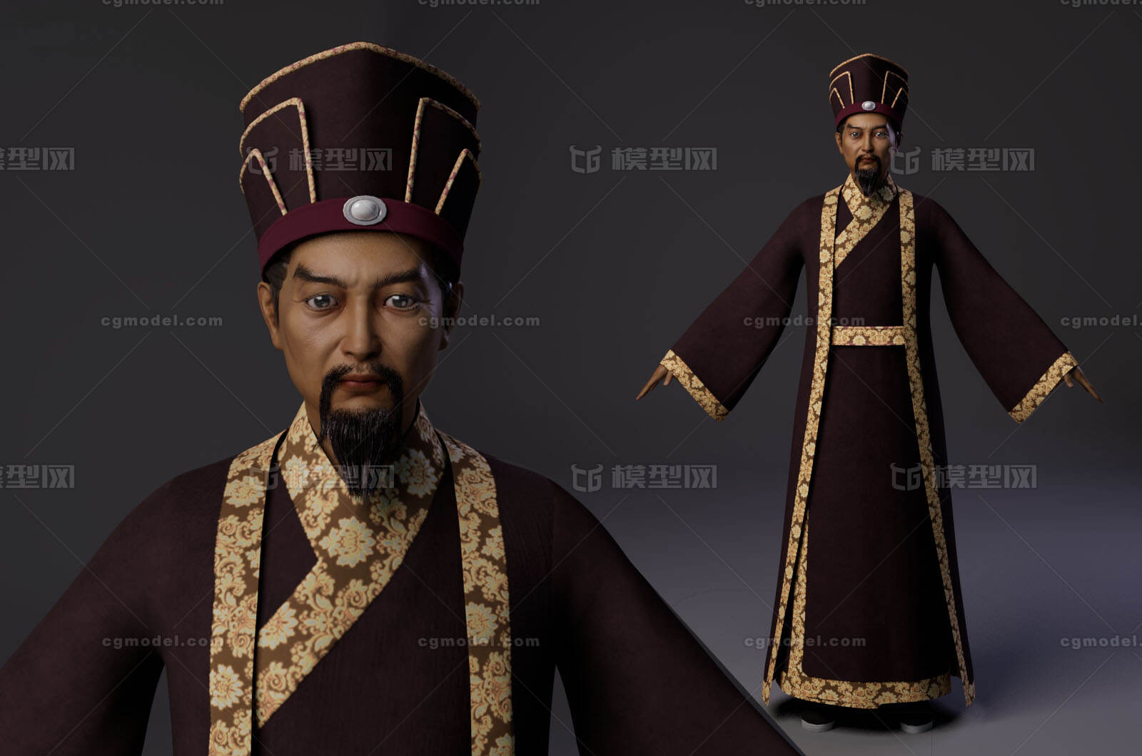 写实古代员外 财主模型-老人-男模型库-Maya(.ma/.mb)模型下载-cg模型网