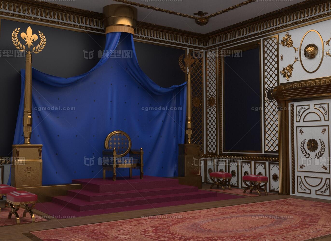 宫廷家具系列 皇宫王座模型-古代场景模型库-3ds Max(.max)模型下载-cg模型网