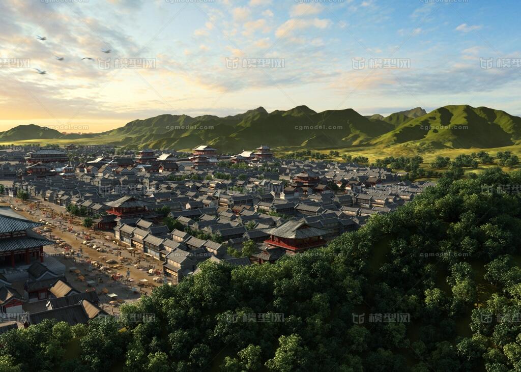 写实古代城市山村场景 古代城市模型-古代场景模型库-3ds Max(.max)模型下载-cg模型网