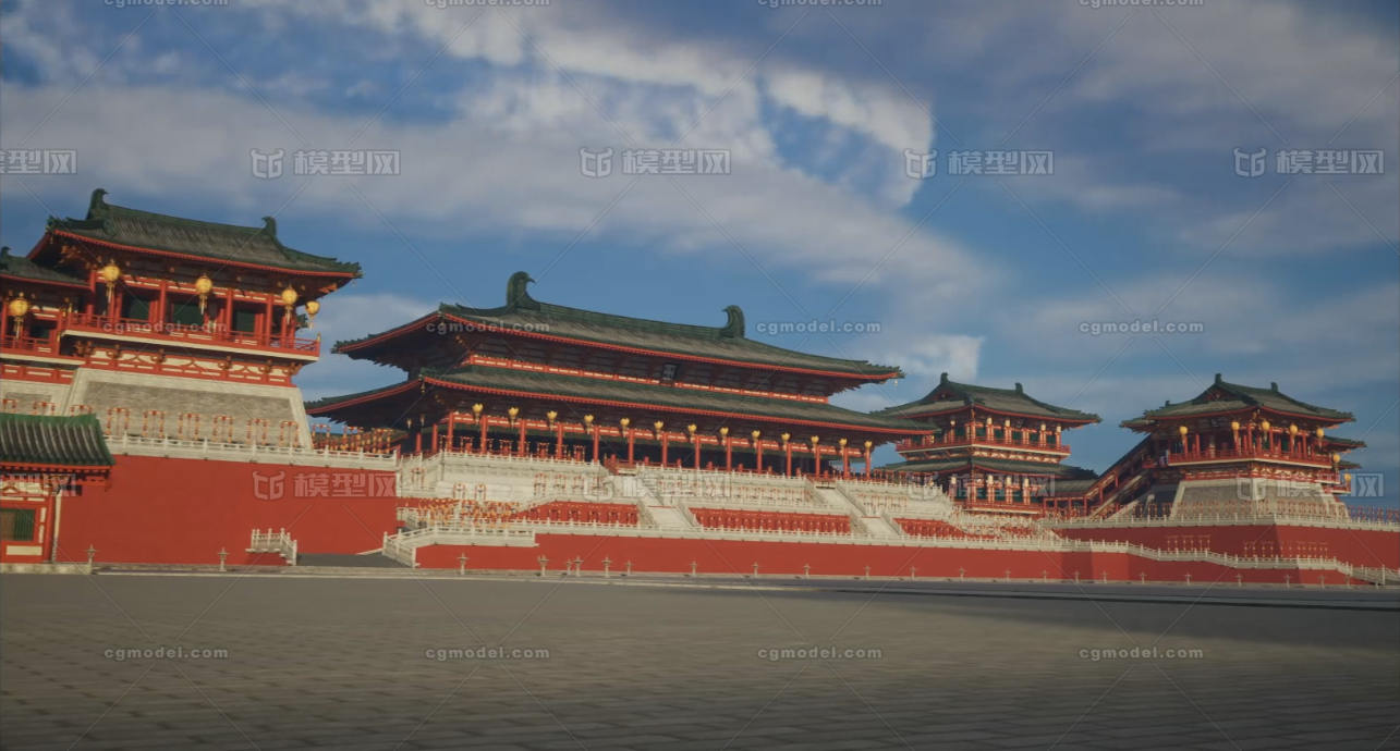 唐长安大明宫含元殿模型 主殿含内部梁架结构皇帝宝座模型-历史建筑模型库-3ds Max(.max)模型下载-cg模型网