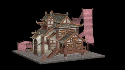 古代布匹染布坊布艺商铺手染布模型-历史建筑模型库-3ds Max(.max)模型下载-cg模型网