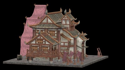 古代布匹染布坊布艺商铺手染布模型-历史建筑模型库-3ds Max(.max)模型下载-cg模型网