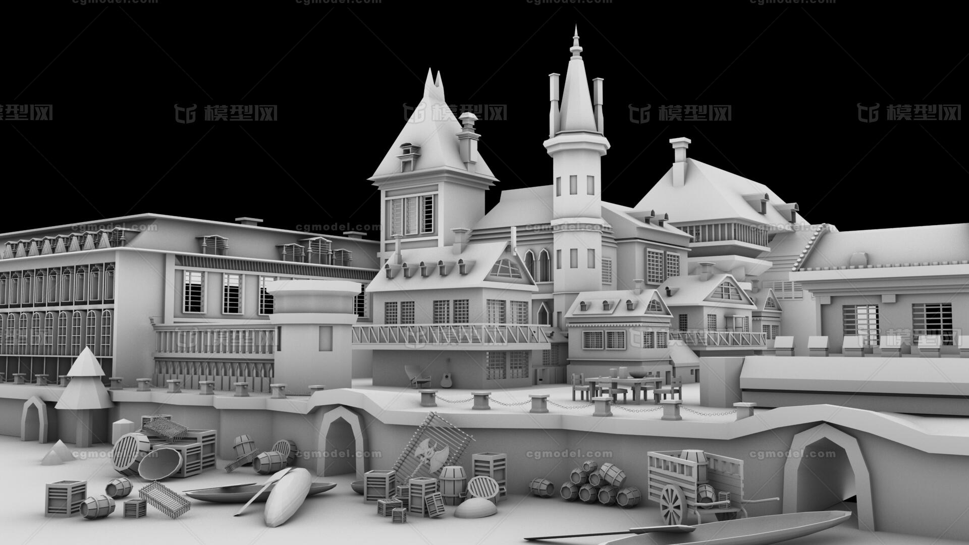 白模练习小场景模型-场景部件模型库-FBX(.fbx)模型下载-cg模型网