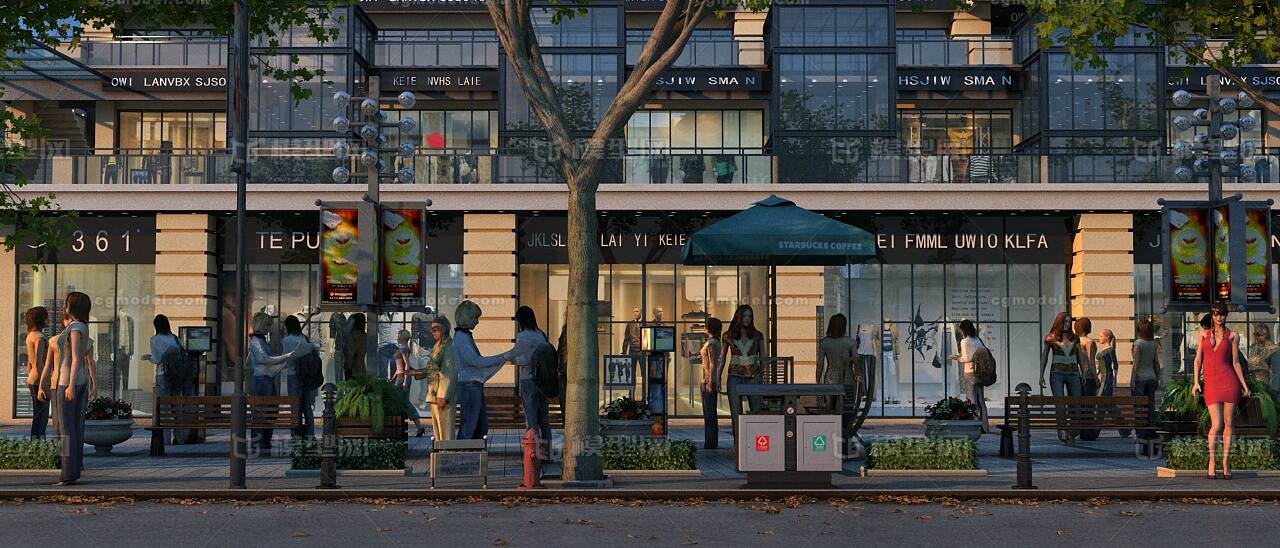 商业街 商业街道模型-现代场景模型库-3ds Max(.max)模型下载-cg模型网