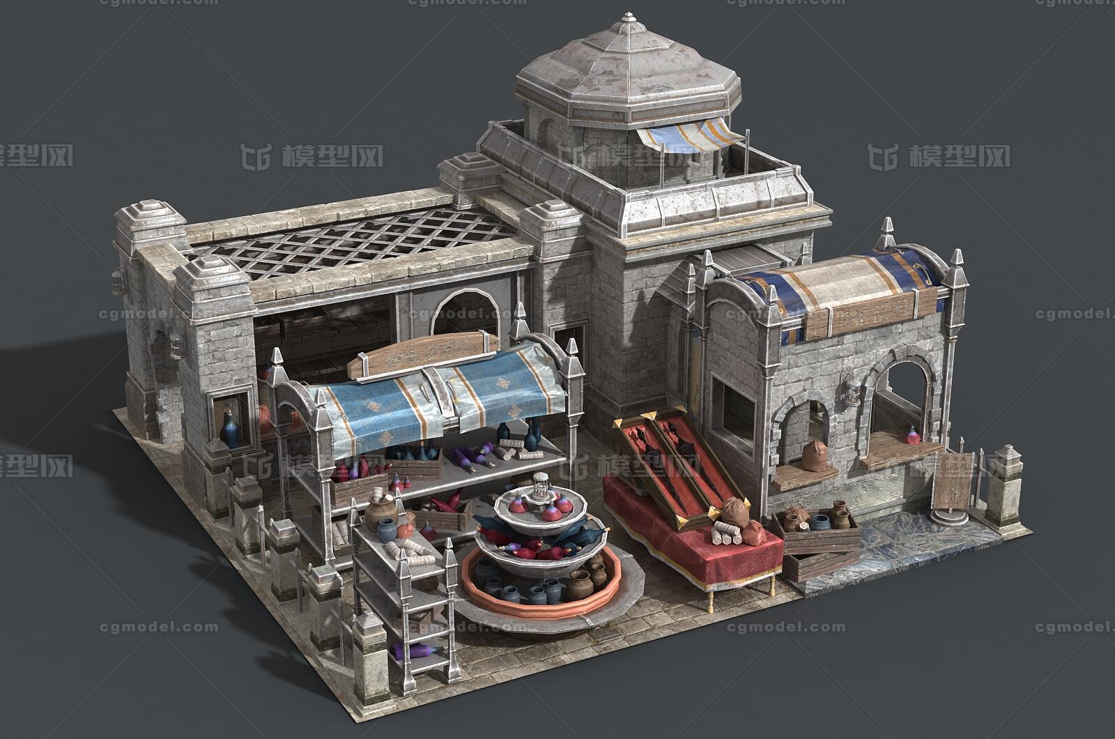 卡通 古代贸易集市模型-场景部件模型库-FBX(.fbx)模型下载-cg模型网