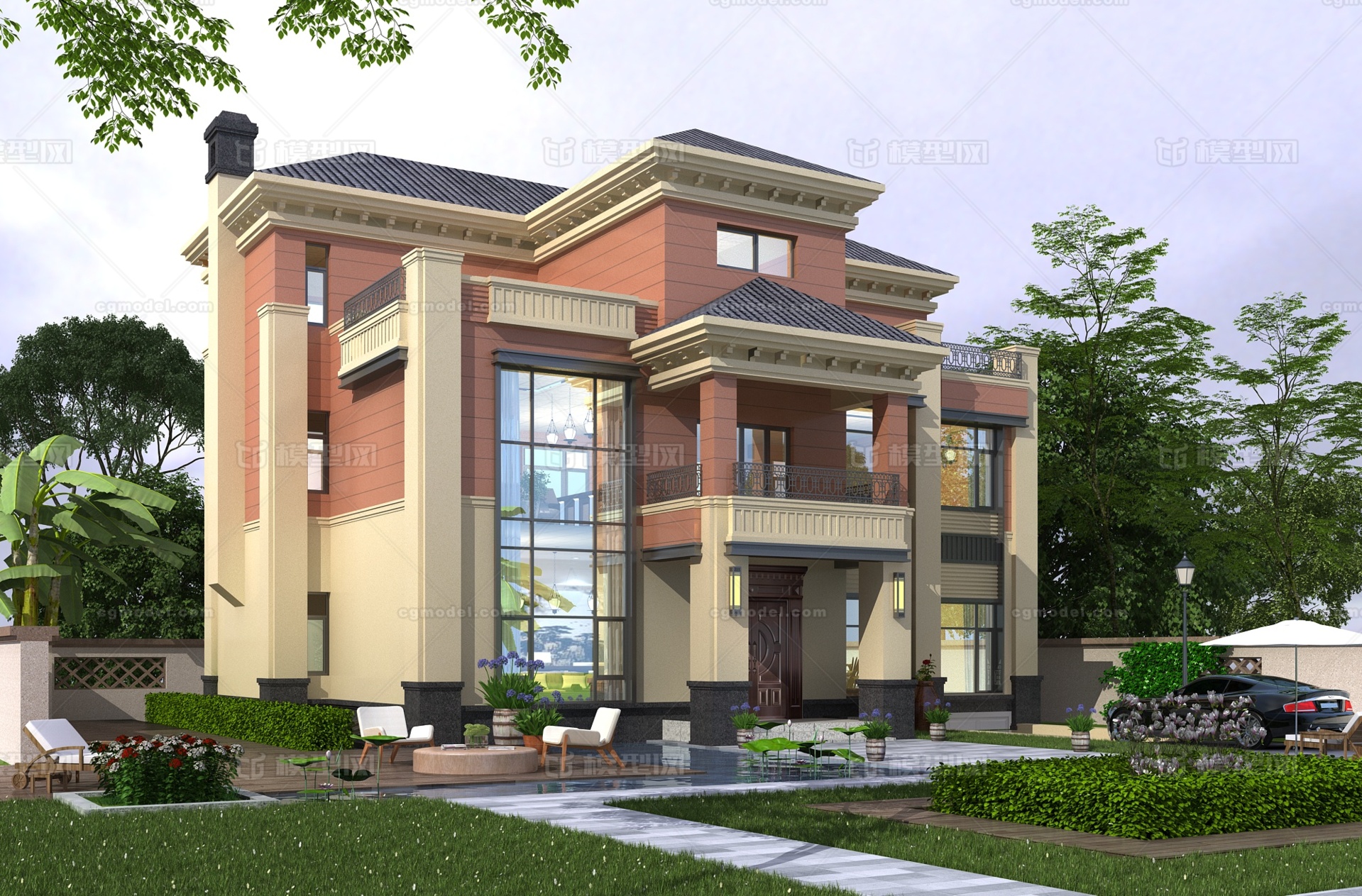 简欧别墅 别墅模型-私人住宅模型库-3ds Max(.max)模型下载-cg模型网