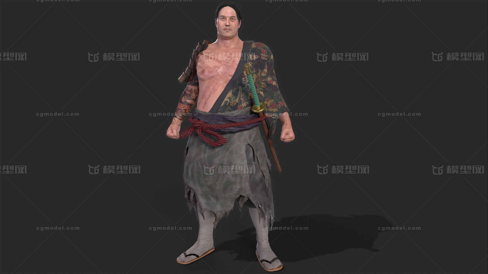 日本武士 浪人模型-男人模型库-3ds Max(.max)模型下载-cg模型网