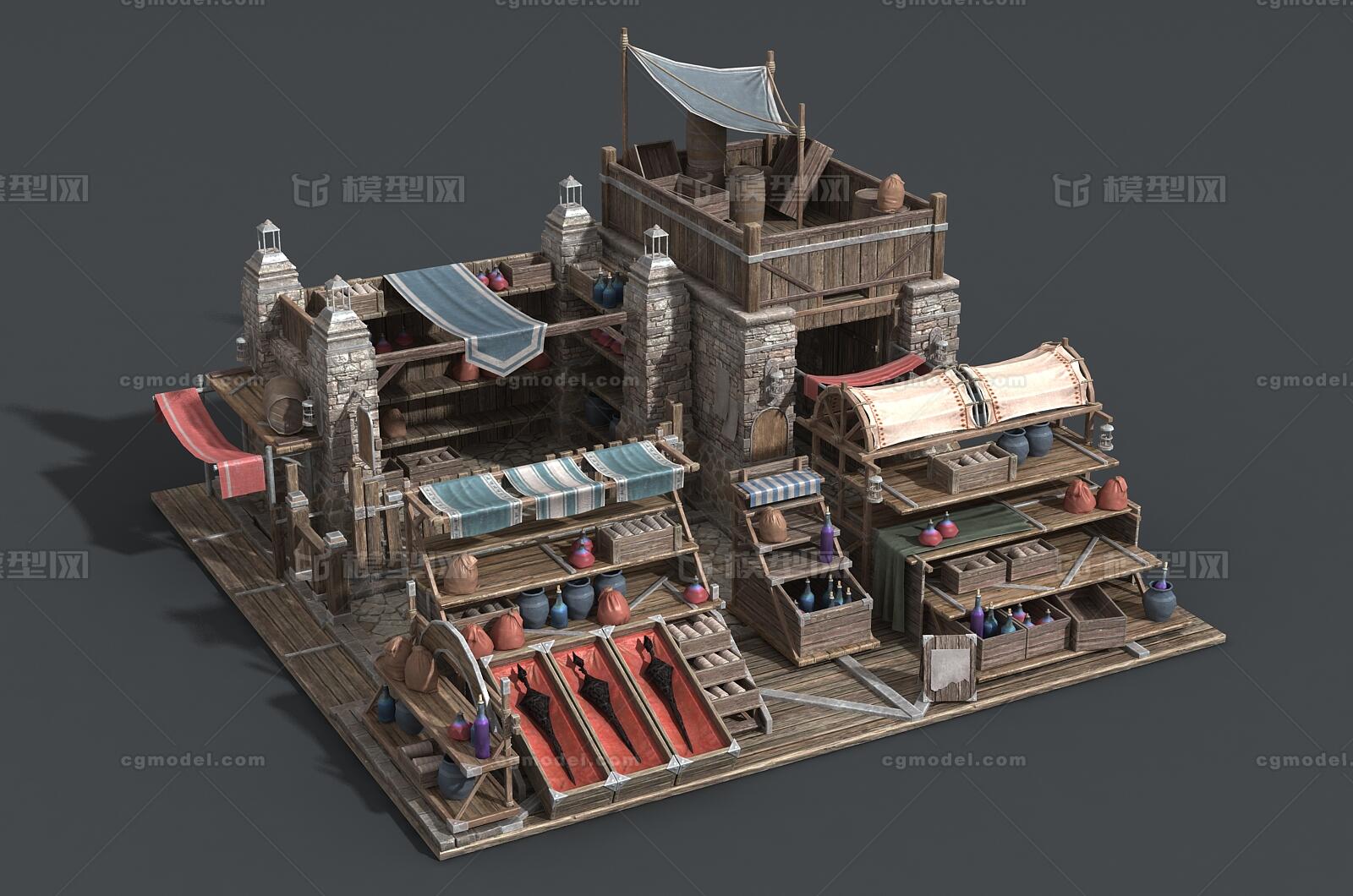 卡通 古代贸易集市模型-场景部件模型库-FBX(.fbx)模型下载-cg模型网