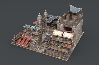 卡通 古代贸易集市模型-场景部件模型库-FBX(.fbx)模型下载-cg模型网