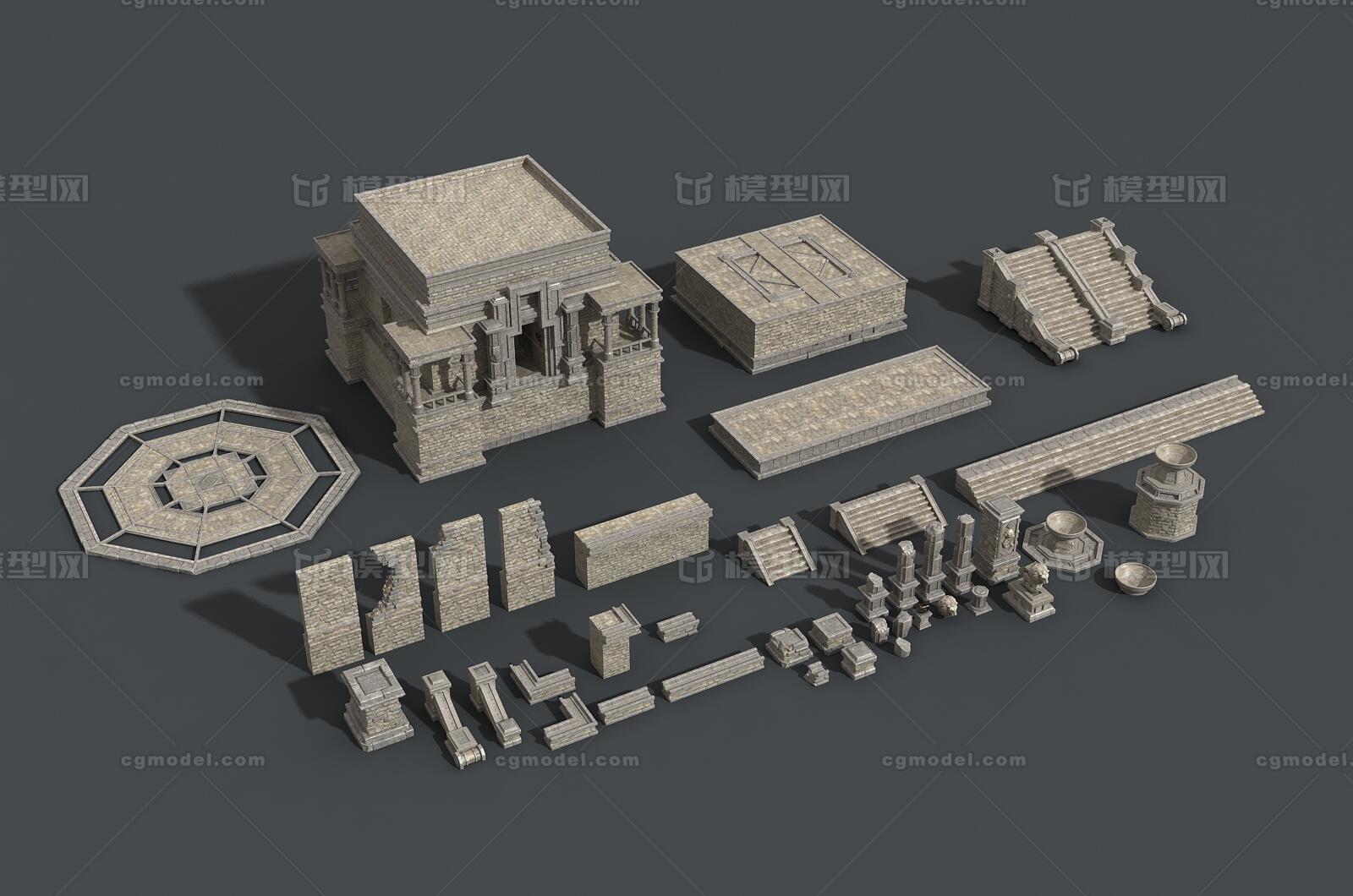 卡通 古代建筑模型-场景部件模型库-FBX(.fbx)模型下载-cg模型网