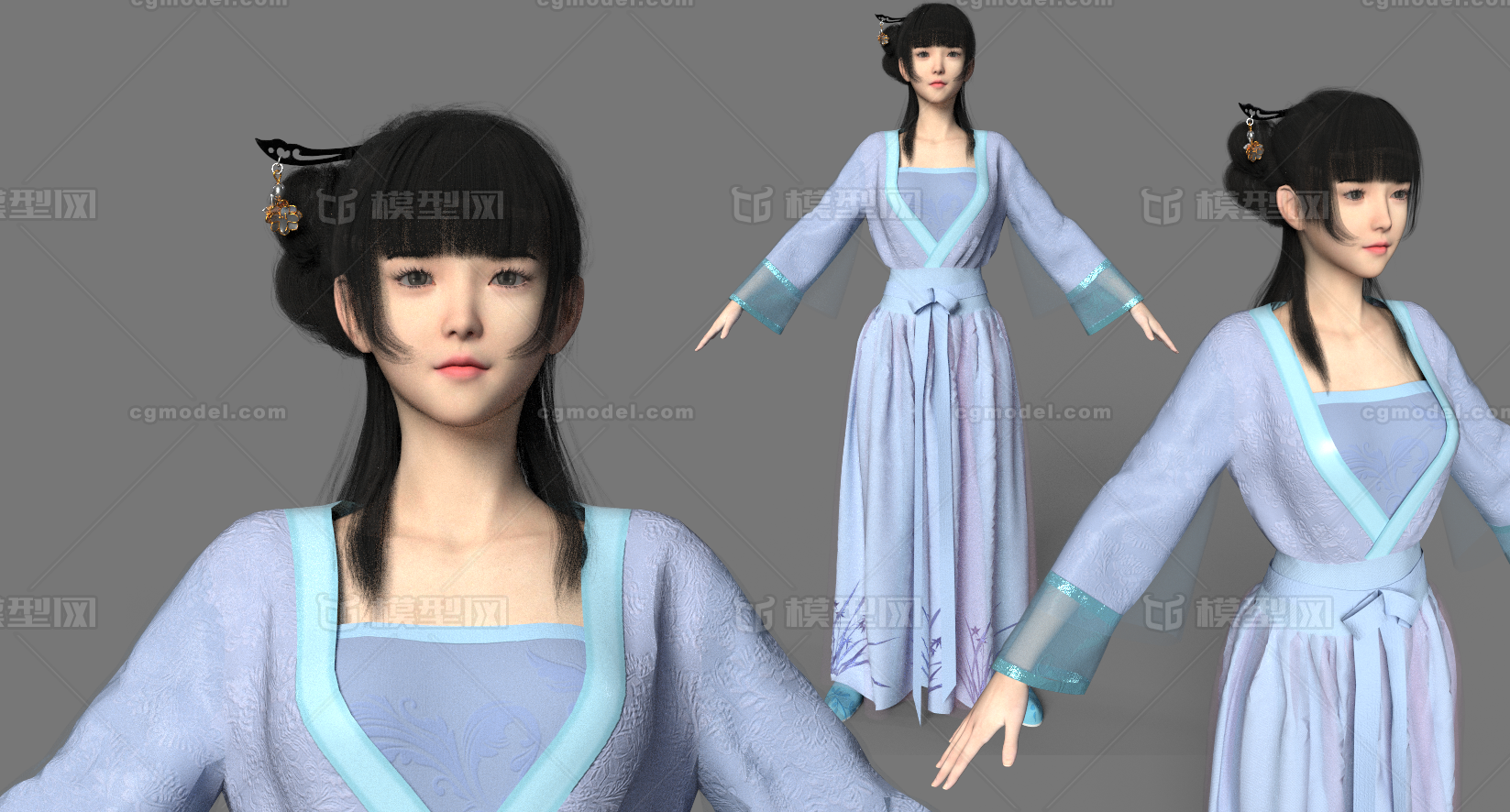PBR美女 古代长裙美人模型-女人模型库-FBX(.fbx)模型下载-cg模型网