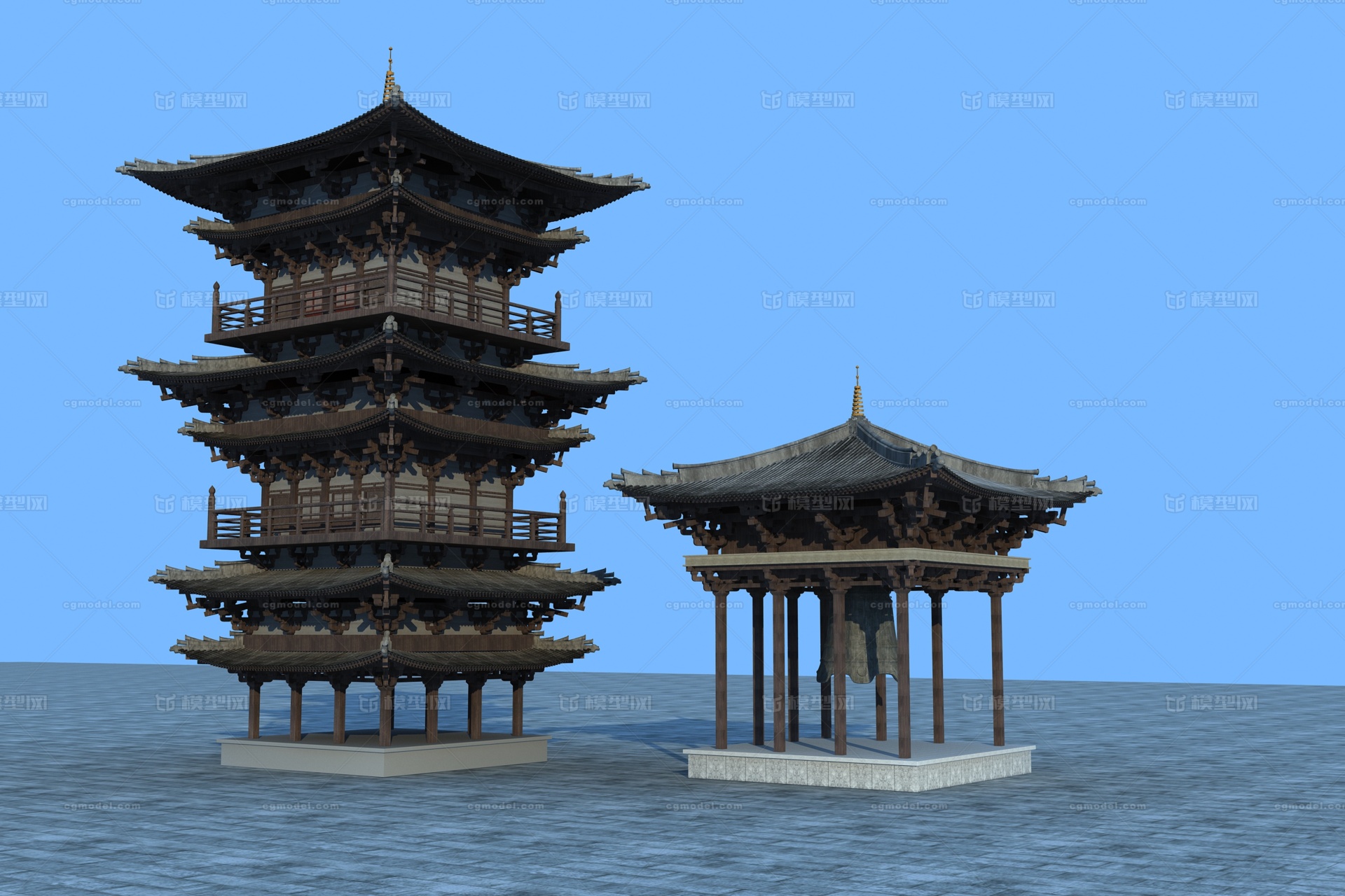 古建塔楼 古建亭子模型-历史建筑模型库-3ds Max(.max)模型下载-cg模型网