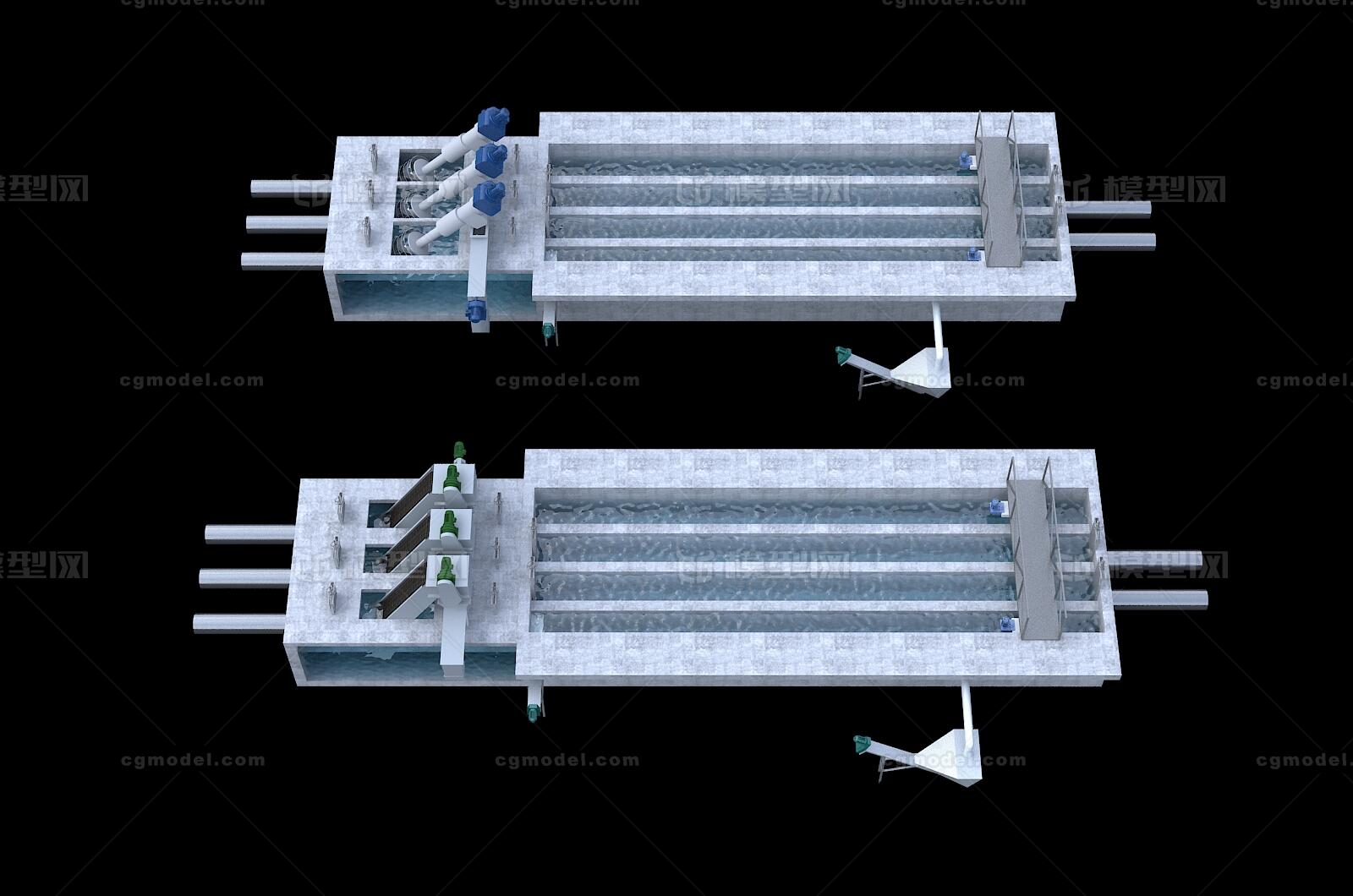污水处理工艺细格栅沉砂池模型-现代场景模型库-3ds Max(.max)模型下载-cg模型网