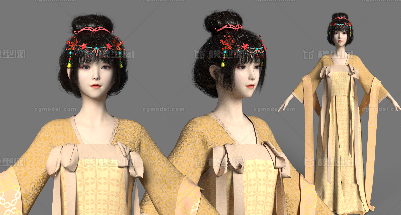 PBR美女 古代长裙美人模型-女人模型库-FBX(.fbx)模型下载-cg模型网