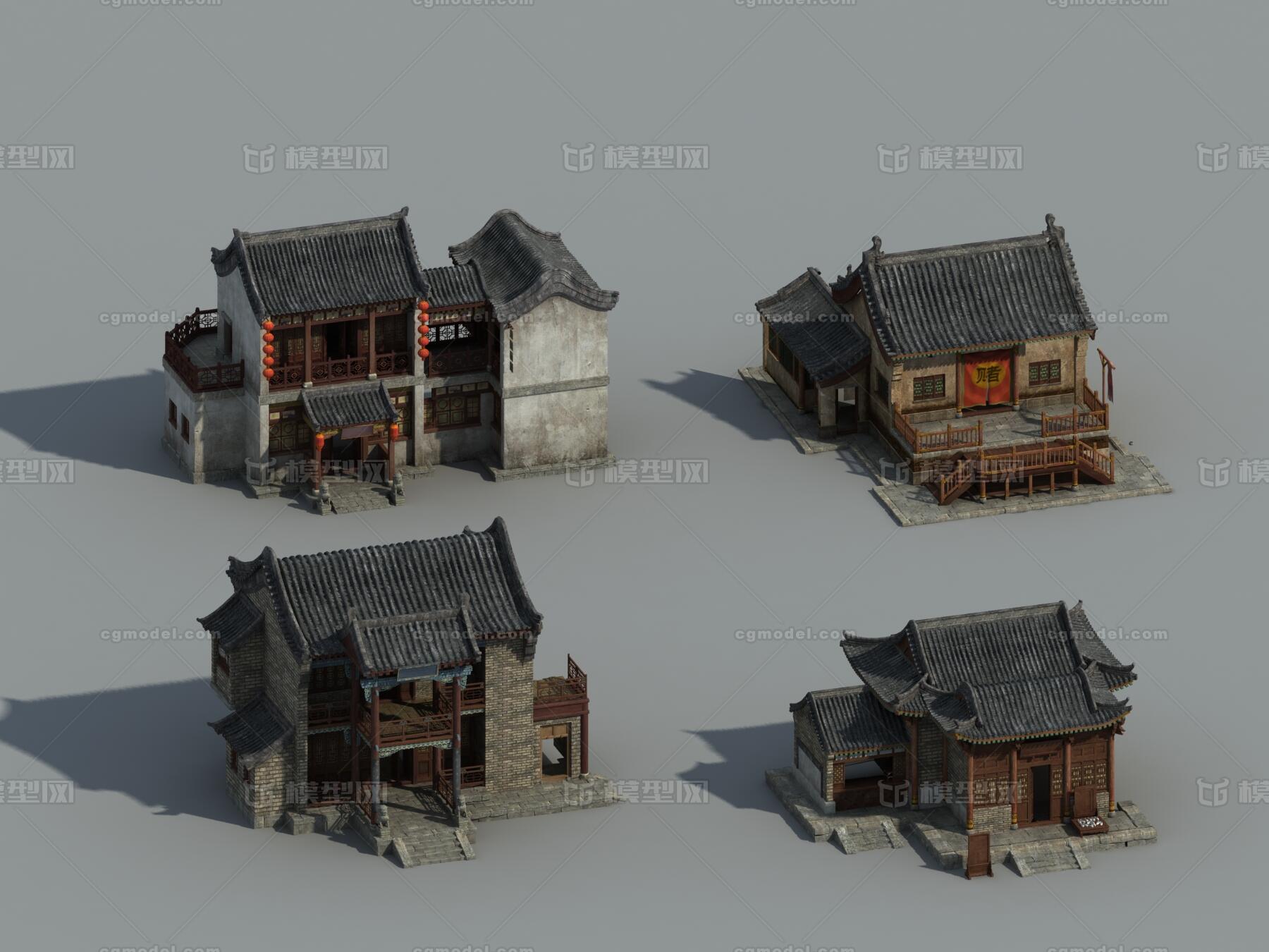 古代民房 游戏民房模型-历史建筑模型库-3ds Max(.max)模型下载-cg模型网