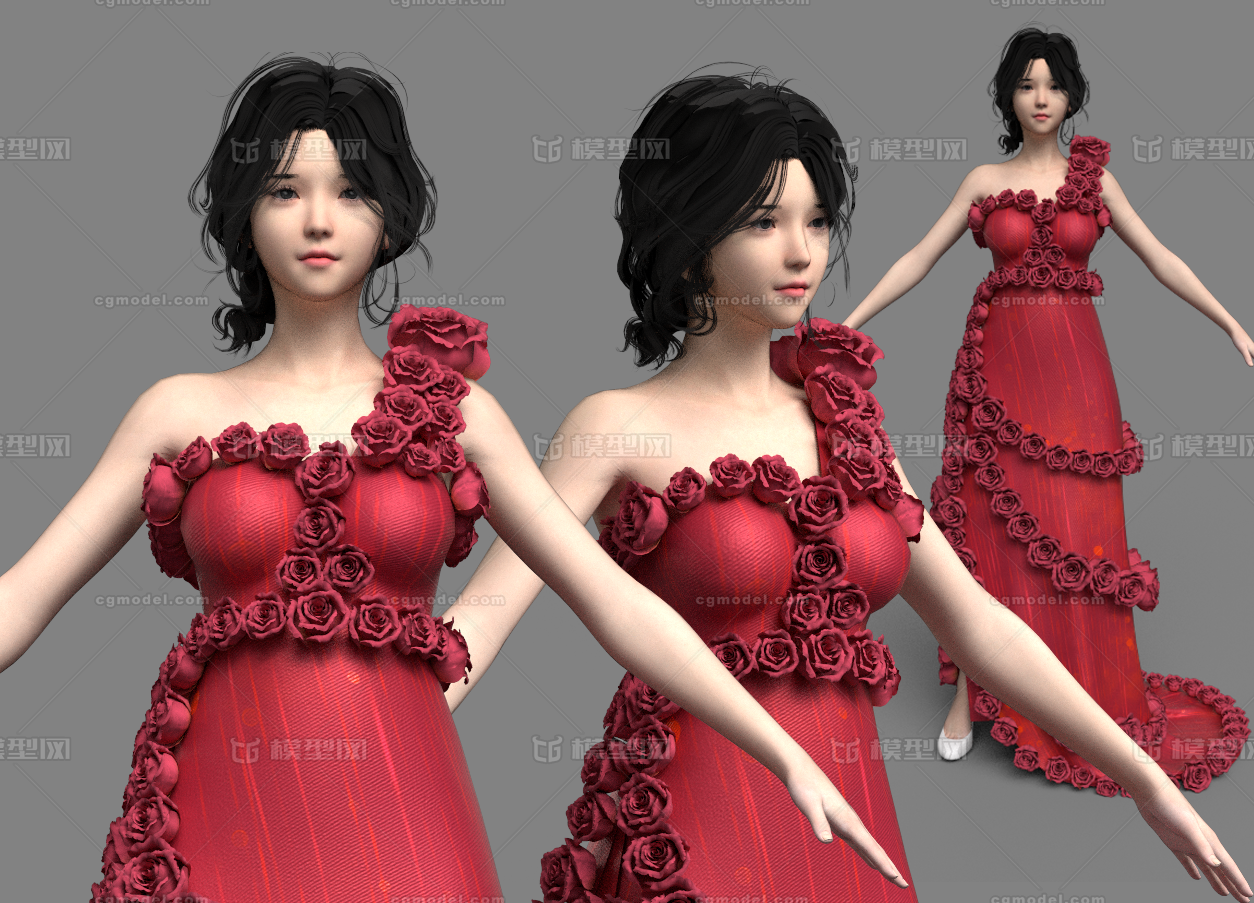 晚礼服 长裙美人模型-女人模型库-FBX(.fbx)模型下载-cg模型网