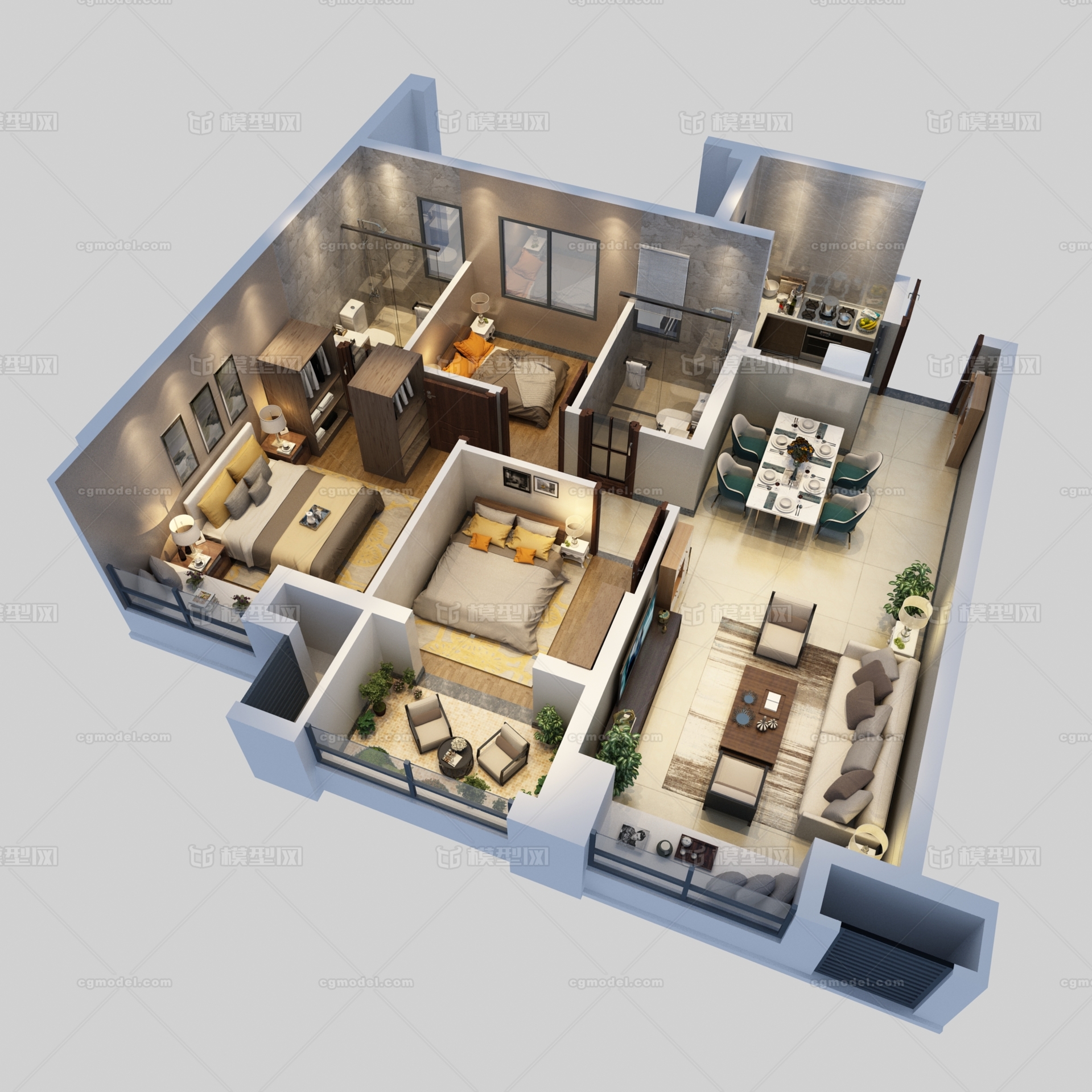 室内户型图 户型鸟瞰图模型-现代场景模型库-3ds Max(.max)模型下载-cg模型网